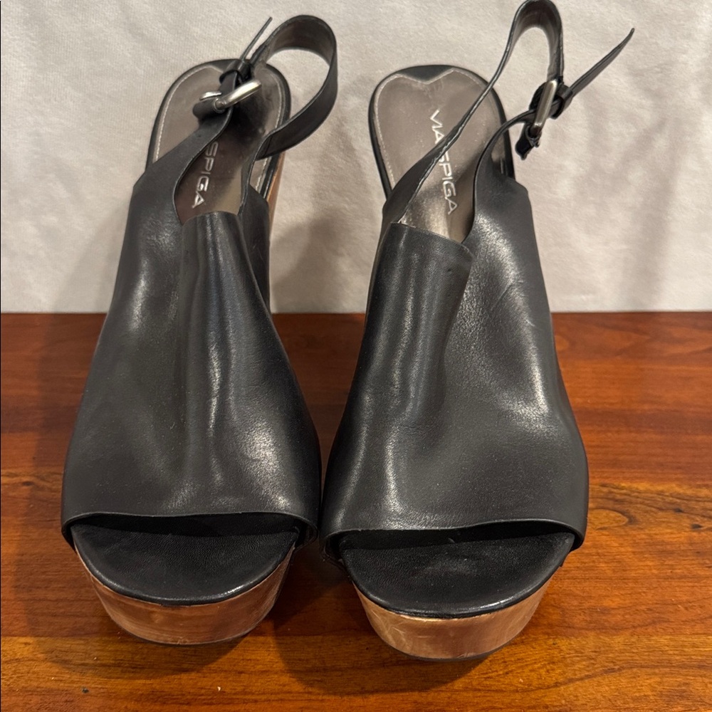 Via Spiga Black Sandals with Wood Heels